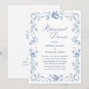Renaissance Ornate Dusty Blue Rehearsal Dinner Inbjudningar