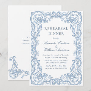Renaissance Ornate Dusty Blue Rehearsal Dinner Inbjudningar