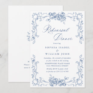 Renaissance Ornate Dusty Blue Rehearsal Dinner Inbjudningar