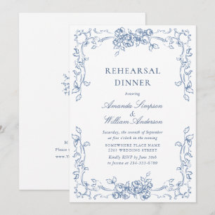 Renaissance Ornate Dusty Blue Rehearsal Dinner Inbjudningar