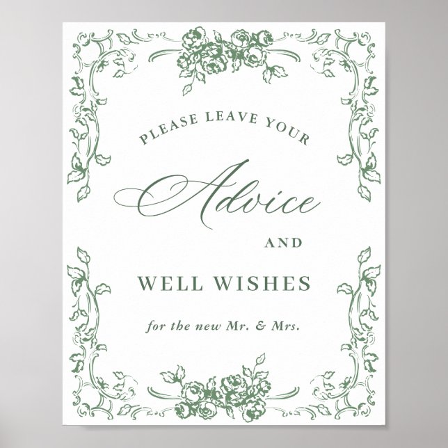 Renaissance Ornate Sage Grönt Advice & Önskemål Poster (Framsidan)