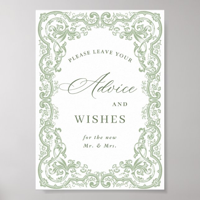 Renaissance Ornate Sage Grönt Advice & Önskemål Poster (Framsidan)