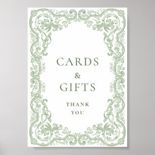Renaissance Ornate Sage Grönt Cards och presenter Poster