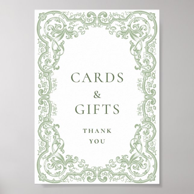 Renaissance Ornate Sage Grönt Cards och presenter Poster (Framsidan)
