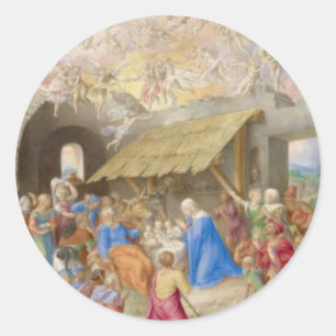 RENAISSANCE PÄRING AV NATIVITET SOM CHRISTMAS-KORT RUNT KLISTERMÄRKE