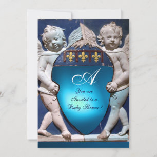 RENAISSANCE SMÅ ÄNGLAR BLÅ SAFIR MONOGRAM INBJUDNINGAR