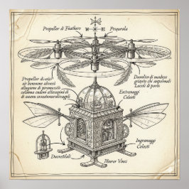 Renaissance som flyger Maskin Teckning Poster