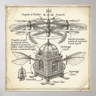 Renaissance som flyger Maskin Teckning Poster