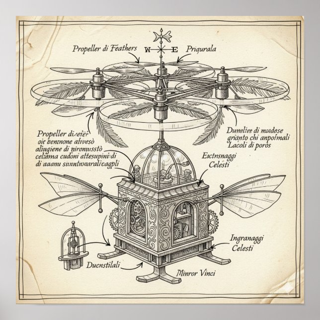 Renaissance som flyger Maskin Teckning Poster (Framsidan)