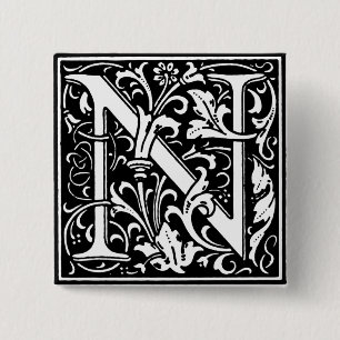 Renaissance Stil Alphabet Brev N - Pin Knapp