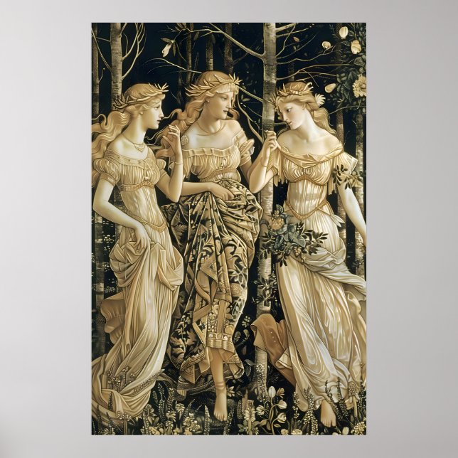 Renaissance Three Graces Art Print Mythical Forest Poster (Framsidan)
