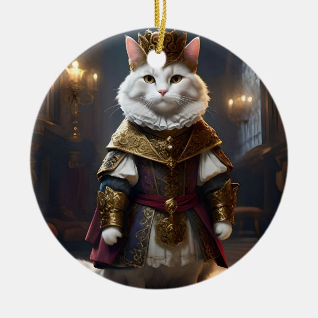 Renaissance Vit Katt. Julgransprydnad Keramik (Framsidan)