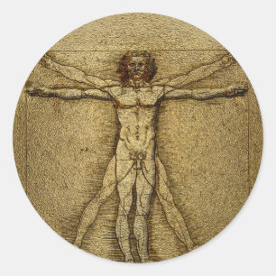 Renaissance Vitruvian Man 3D Round Sticker Sälar Runt Klistermärke