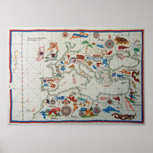 Renaissancekarta 1563 Europa Poster