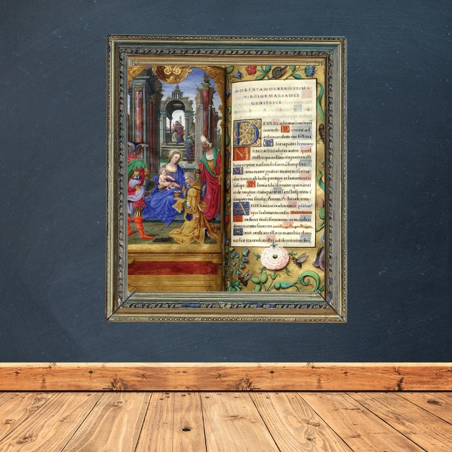 Renaissancen Gamla Bok Poster (Christmas Nativity Scene Renaissance Old Book Catholic Christian Wall Art)