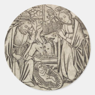 RENAISSANCETRYCK AV NATIVITYJULKORTET RUNT KLISTERMÄRKE