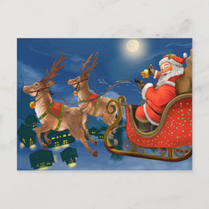Renar drar jultomte släde Jul Helg Vykort