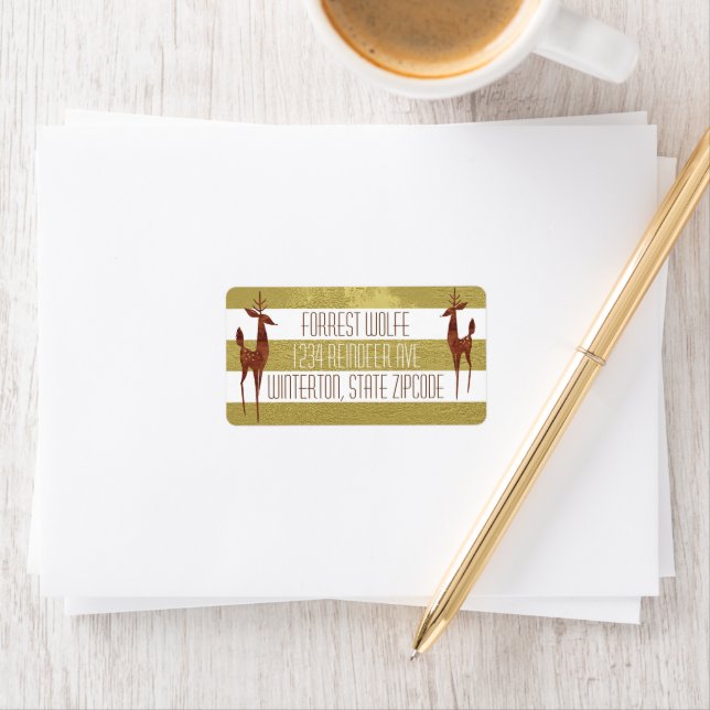 Renar guld och vit stripe-elegant vinter adressetikett (Insitu)