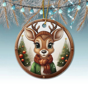 Renar, Hjort, Antlers, Winter Julafton Scene 🦌 🎄 Julgransprydnad Keramik
