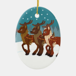 Renar i Snö Julgransprydnad Keramik