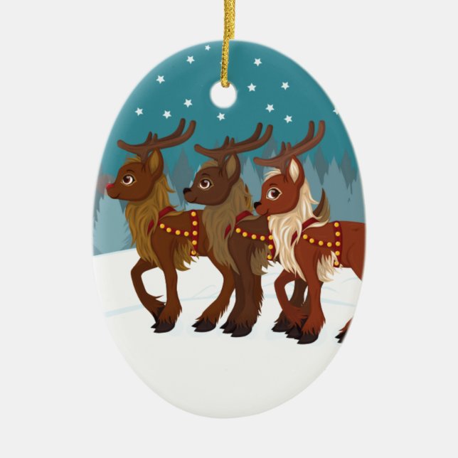 Renar i Snö Julgransprydnad Keramik (Framsidan)