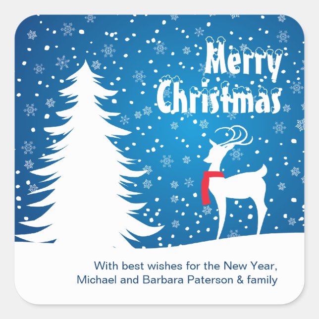 Renar i Snö julklapp Fyrkantigt Klistermärke (Framsida)