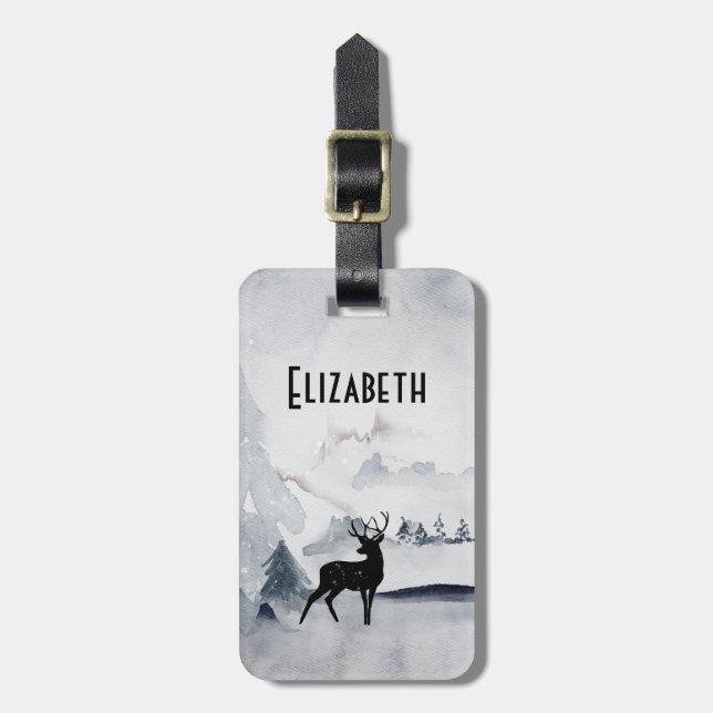 Renar i Vilden Grått Vattenfärgad jul Bagagebricka (Vertikal Framsida)