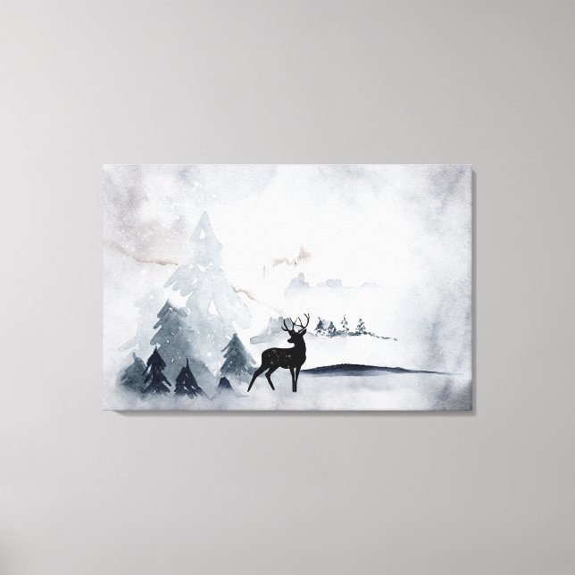 Renar i Vilden Grått Vattenfärgad jul Canvastryck (Framsida)