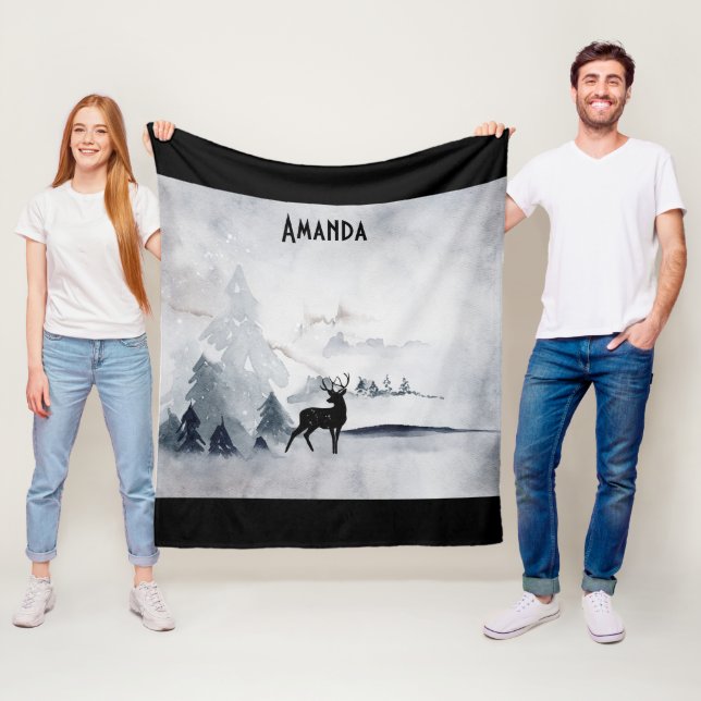 Renar i Vilden Grått Vattenfärgad jul Fleecefilt (På plats)