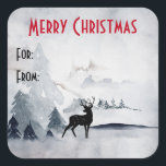 Renar i Vilden Grått Vattenfärgad jul Fyrkantigt Klistermärke<br><div class="desc">Tack för att du klistrar med en vattenfärgsbild med en svart silhuettrut som står bland vissa gräs träd. Grått Black and white neutralt färg.</div>