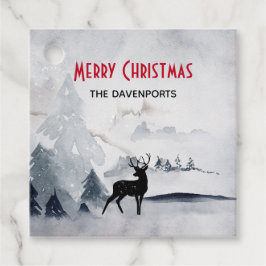 Renar i Vilden Grått Vattenfärgad jul Gåvor Etiketter
