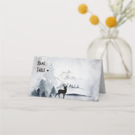 Renar i Vilden Grått Vattenfärgad jul Placeringskort