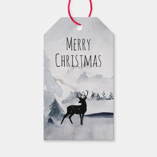 Renar i Vilden Grått Vattenfärgad jul Presentetikett (Framsidan)