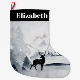 Renar i Vilden Grått Vattenfärgad jul Stor Julstrumpa