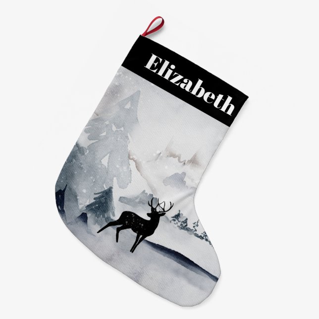 Renar i Vilden Grått Vattenfärgad jul Stor Julstrumpa (Framsidan (Hängande))