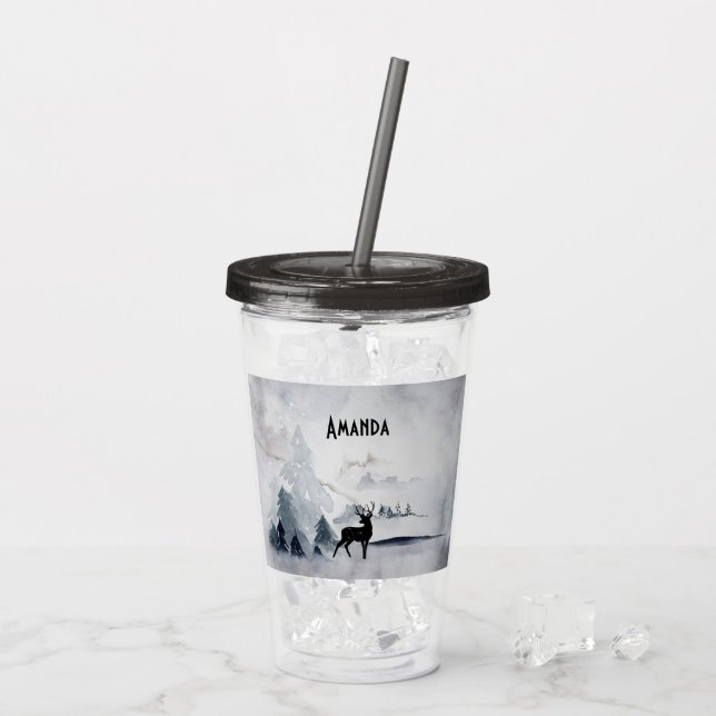 Renar i Vilden Grått Vattenfärgad jul Take Away Mugg (Baksida Ice)