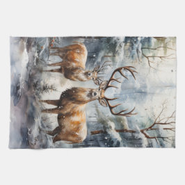 Renar i Winter Wonderland Kökshandduk