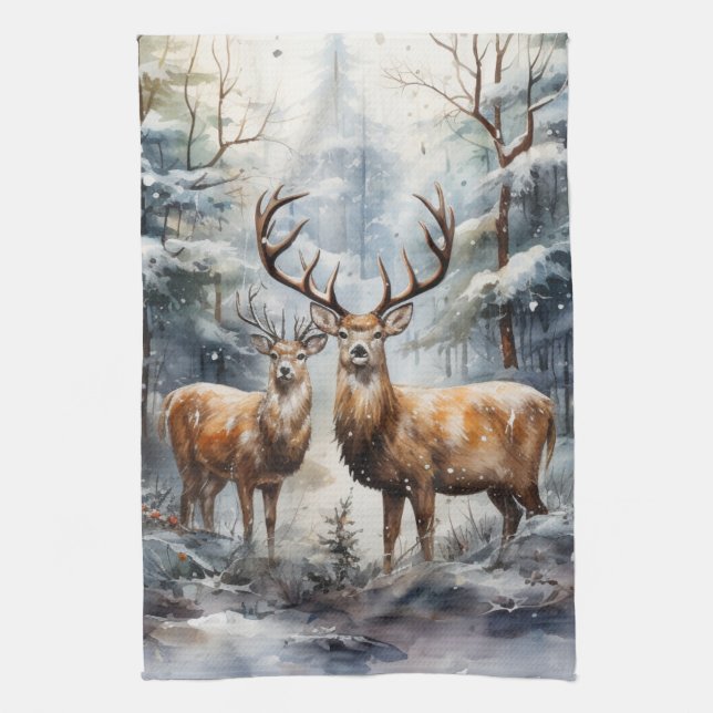 Renar i Winter Wonderland Kökshandduk (Vertikal)