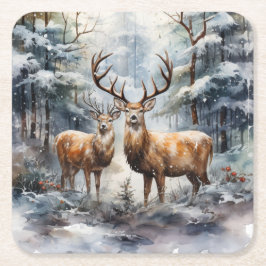 Renar i Winter Wonderland Underlägg Papper Kvadrat