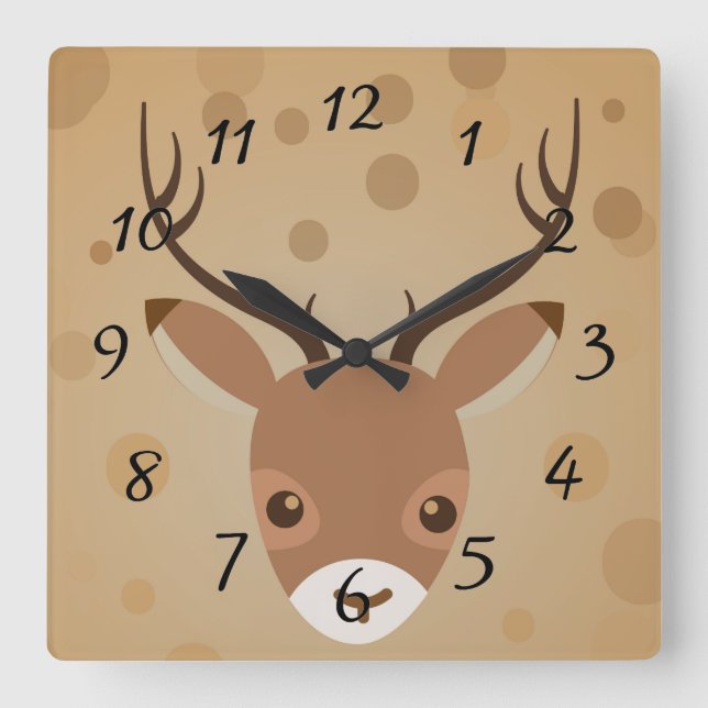 renar Illustration på brun bakgrund Fyrkantig Klocka (Framsida)