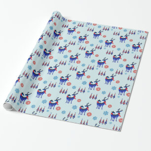 Renar, Julgranar och Snöflingor Mönster Presentpapper