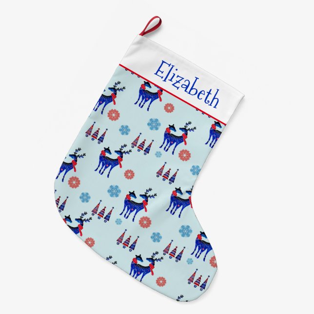 Renar, Julgranar och Snöflingor Mönster Stor Julstrumpa (Framsidan (Hängande))