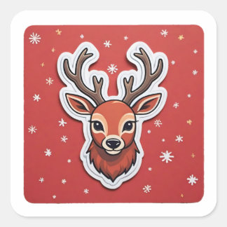 Renar med Antlers Fyrkantigt Klistermärke