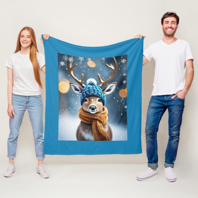 Renar med en kute vinter-sticka-hatt fleecefilt (På plats)