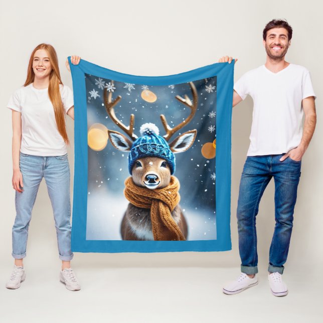 Renar med en kute vinter-sticka-hatt fleecefilt (På plats)