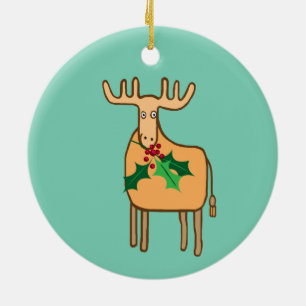 renar med holly, mos med christmas ljus julgransprydnad keramik