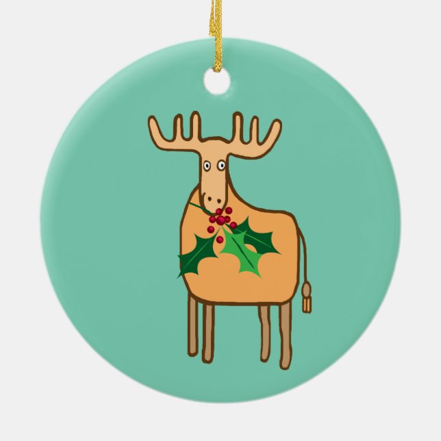 renar med holly, mos med christmas ljus julgransprydnad keramik (Baksidan)