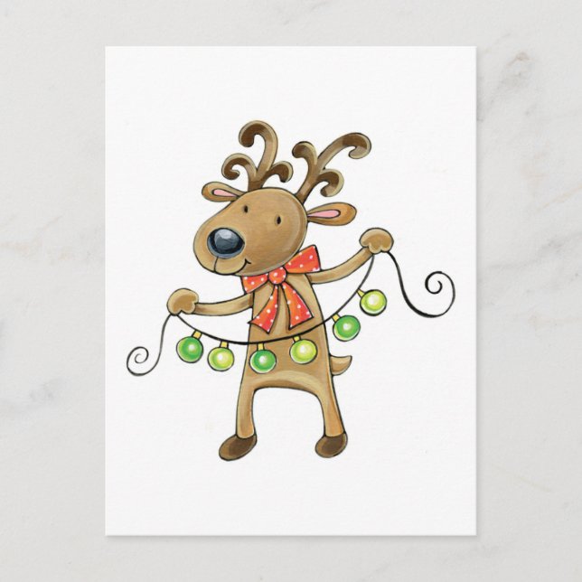 Renar med julklapp Ljus Helg Vykort (Framsida)