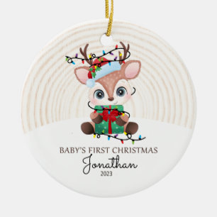 Renar med Ljus Baby Första jul Julgransprydnad Keramik