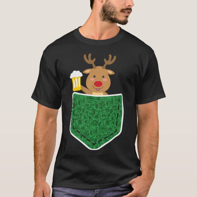 Renar med öl i Pocket Funny Vuxen jul T Shirt (Framsida)